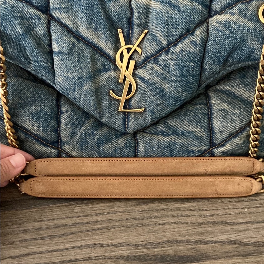Yves Saint Laurent Denim Quilted Small Loulou Puffer Monogram Chain Satchel - Picture 3 of 11